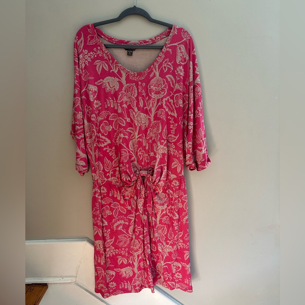 TOMMY BAHAMA V-Neck 3/4 sleeve Floral dress XL Tie knot front Elastic Waist